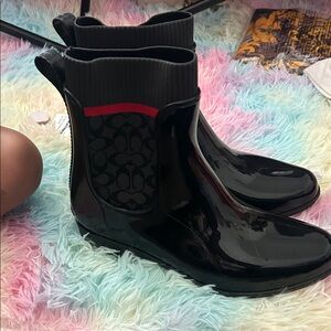 Coach Black and Red Rain Boots